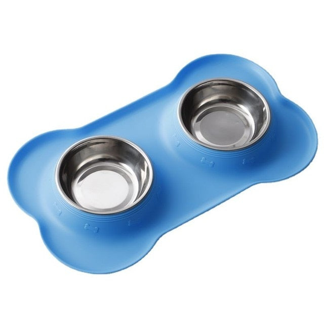 Antislip Double Dog Bowl With Silicone