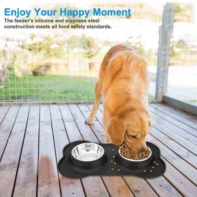 Antislip Double Dog Bowl With Silicone
