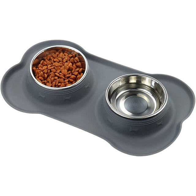 Antislip Double Dog Bowl With Silicone