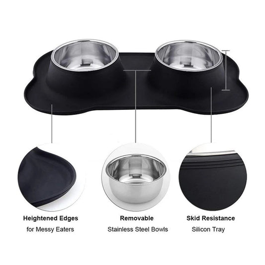 Antislip Double Dog Bowl With Silicone