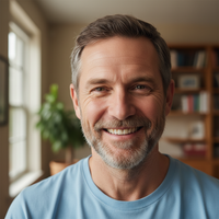 gerar imagem de um homem de meia idade sorrindo ( foto de WhatsApp )