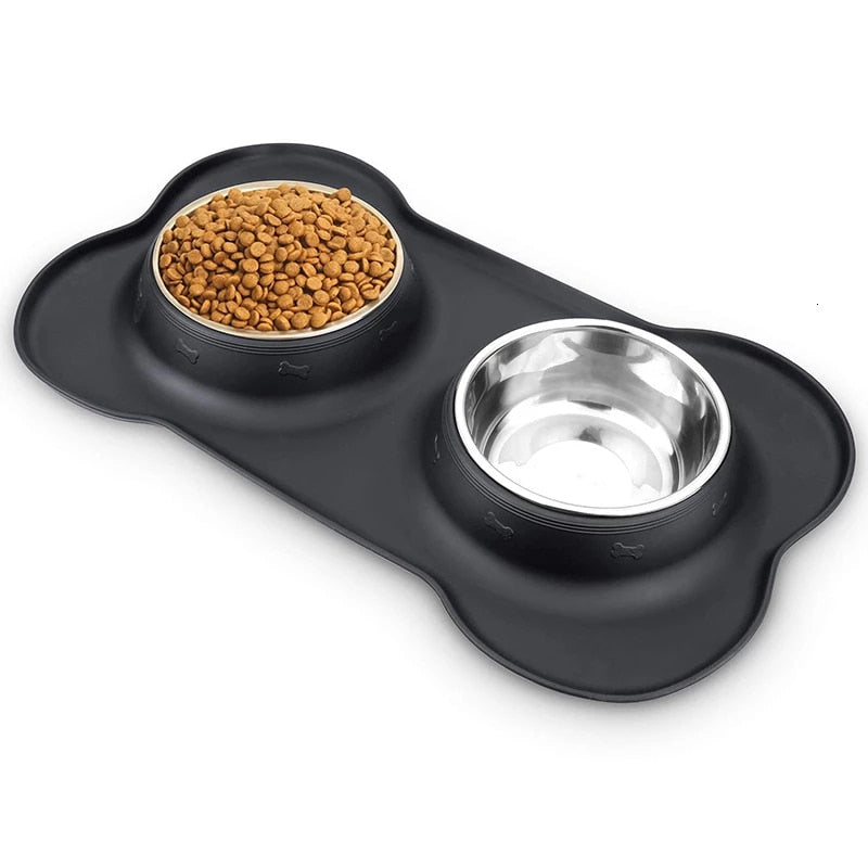 Antislip Double Dog Bowl With Silicone
